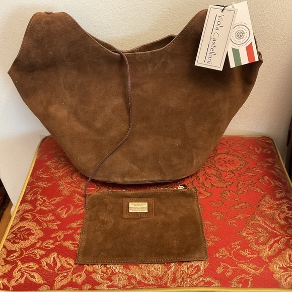 NWT VIOLA CASTELLANI Made In Italy Chocolate Suede Oval Bottom Hobo - Picture 11 of 13